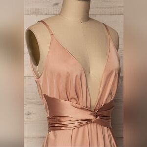 Formal double slit pink gown